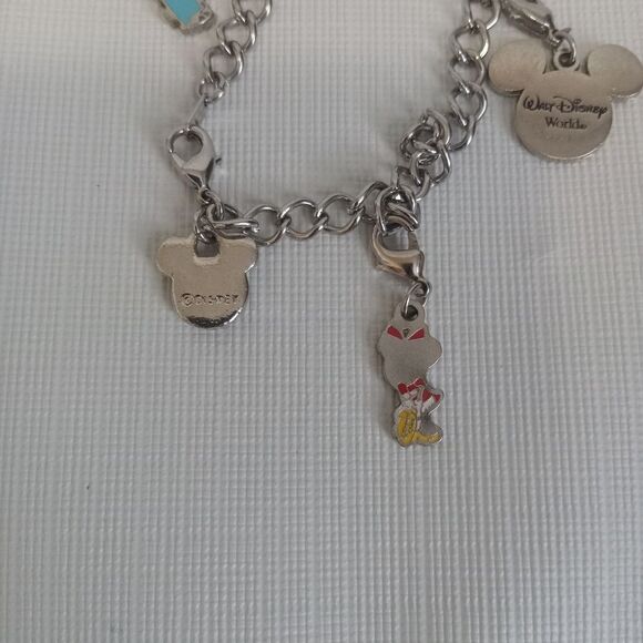Disney Mickey & Minnie Silver Toned Curb Link July Birth Month Charm Bracelet - Picture 9 of 10